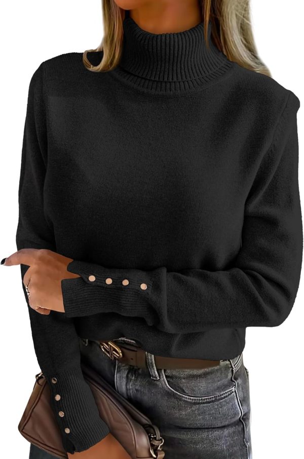 Turtleneck Sweaters for Women Long Sleeve Dressy Casual Soft Knitted Button Pullover Tops  Fall Winter Clothes
