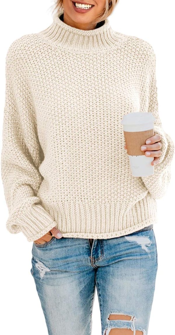 Womens  Winter Fall Solid Turtleneck High Neck Balloon Long Sleeve Sweaters Pullover Outerwear