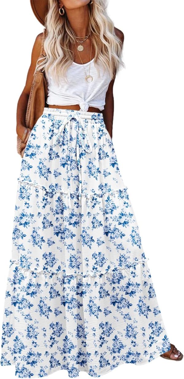 Women Casual Maxi Skirts for Women  High Waist  Skirts Floral Printed Long Flowy Skirt with Pockets